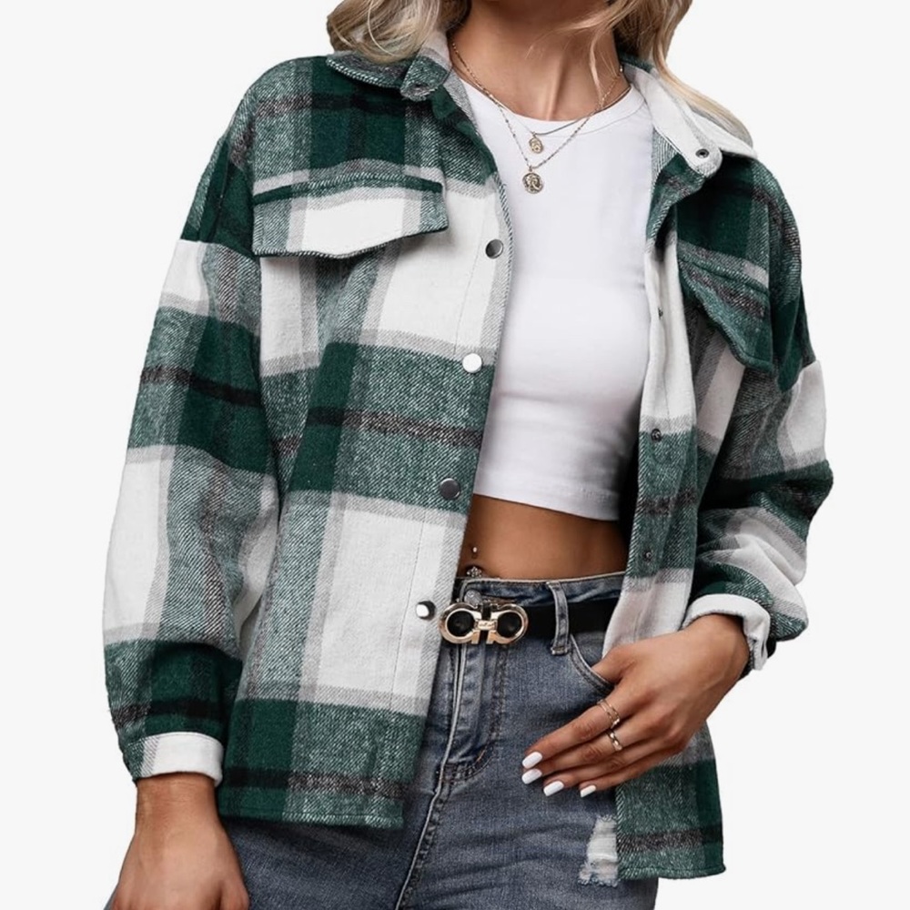 Plaid Green and White Women's Jacket
